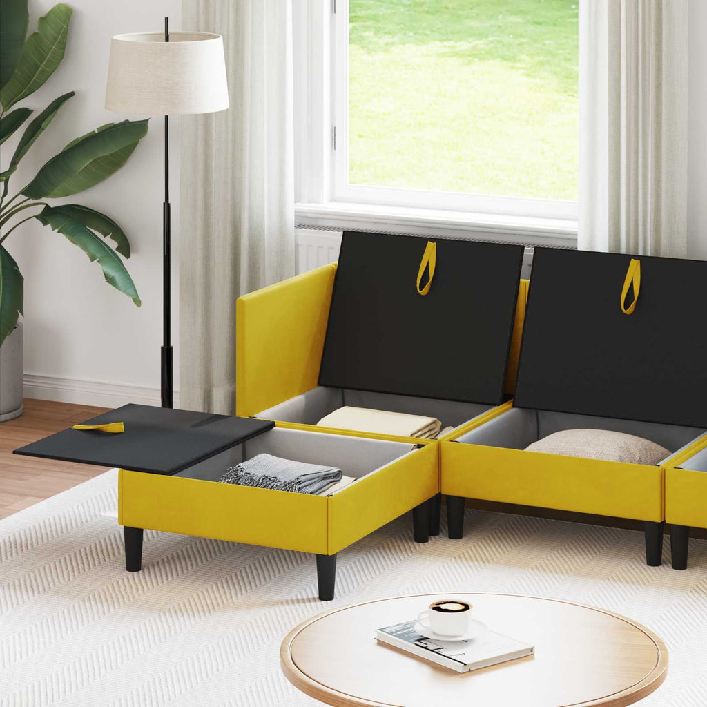 Wohnzimmergarnitur mit Kissen mit Speicher 5 pcs Gelb Samt