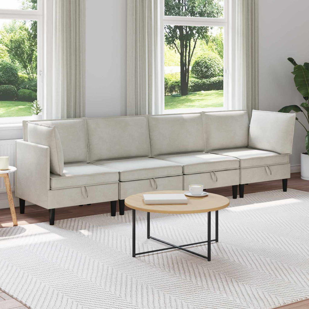 Wohnzimmergarnitur mit Kissen mit Speicher 4 pcs Creme Samt