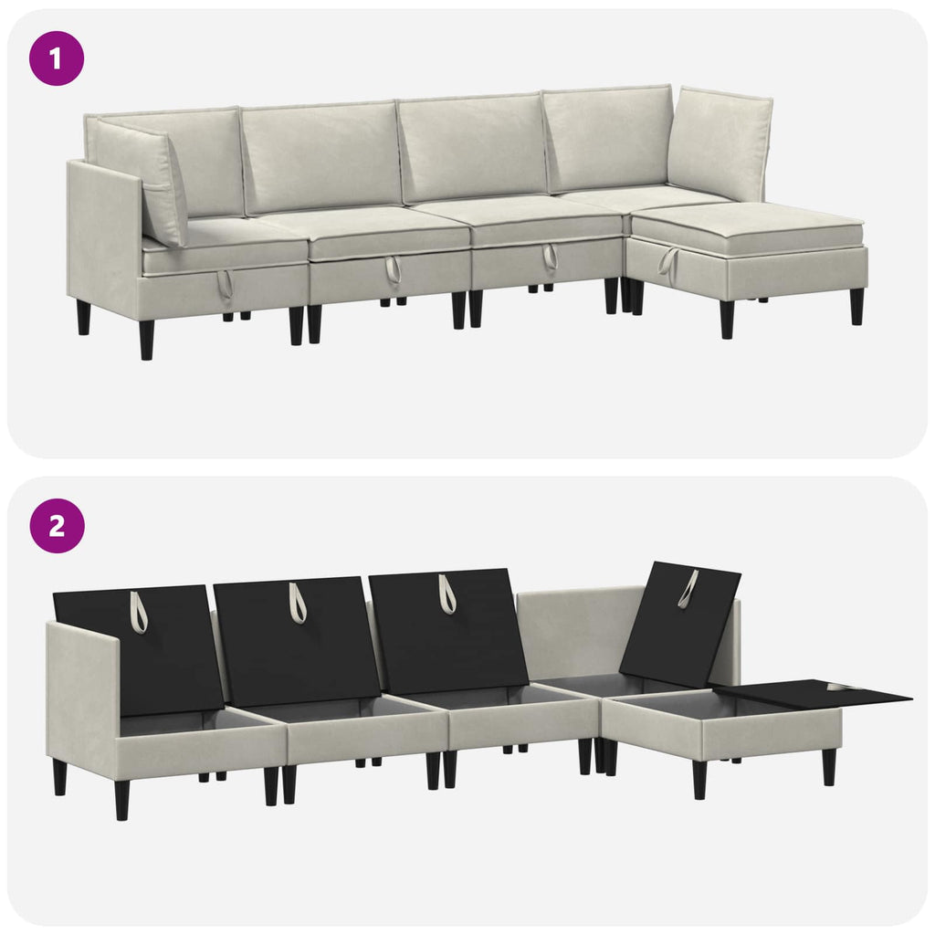 Wohnzimmergarnitur mit Kissen mit Speicher 5 pcs Creme Samt