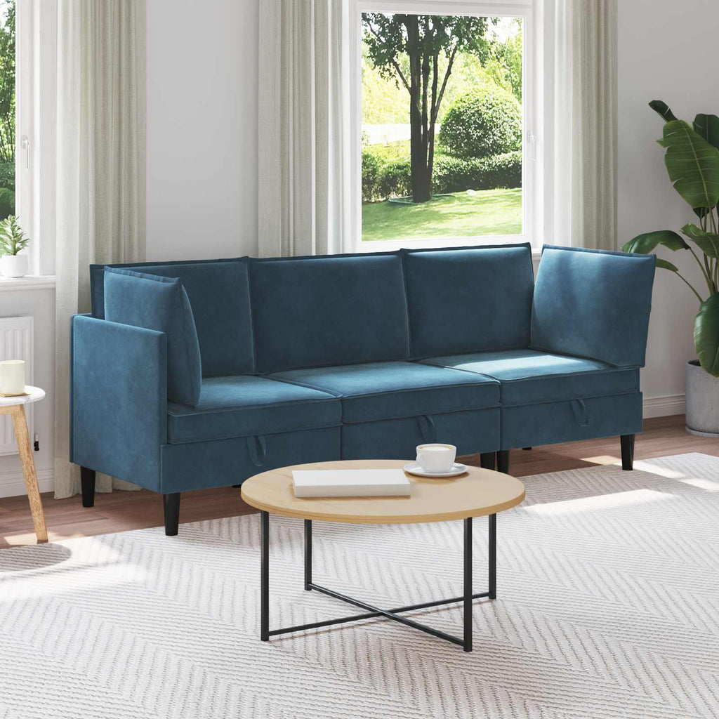 Wohnzimmergarnitur mit Kissen mit Speicher 3 pcs Blau Samt