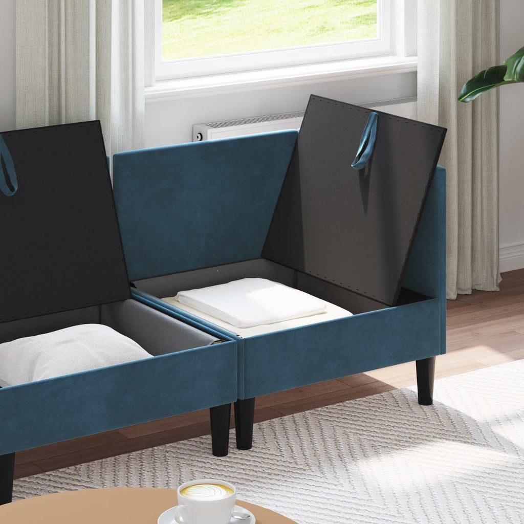 Wohnzimmergarnitur mit Kissen mit Speicher 3 pcs Blau Samt