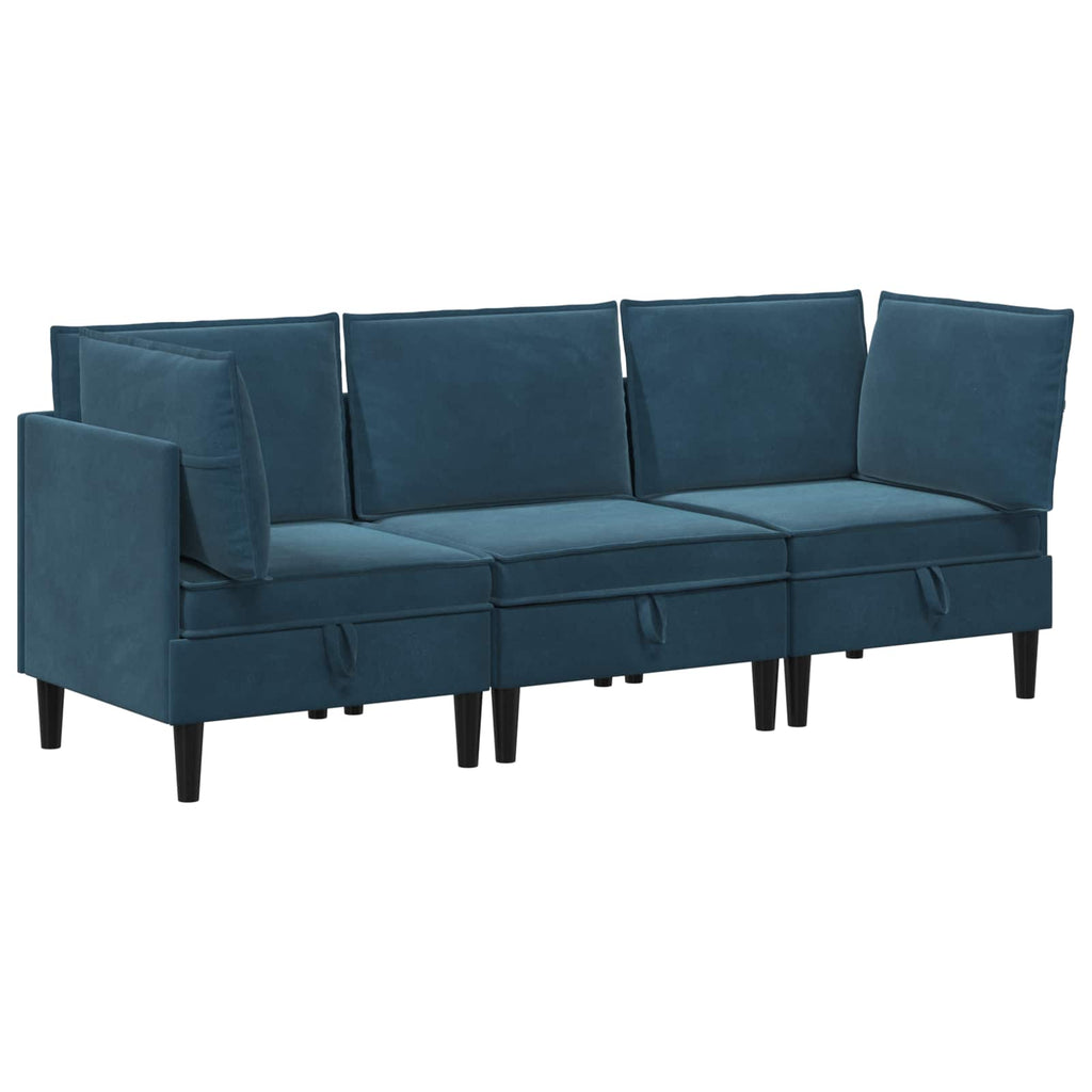 Wohnzimmergarnitur mit Kissen mit Speicher 3 pcs Blau Samt