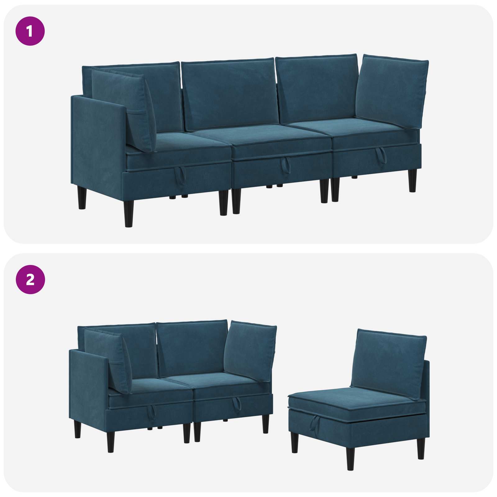 Wohnzimmergarnitur mit Kissen mit Speicher 3 pcs Blau Samt