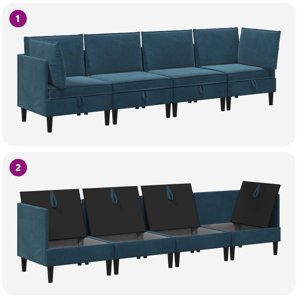 Wohnzimmergarnitur mit Kissen mit Speicher 4 pcs Blau Samt