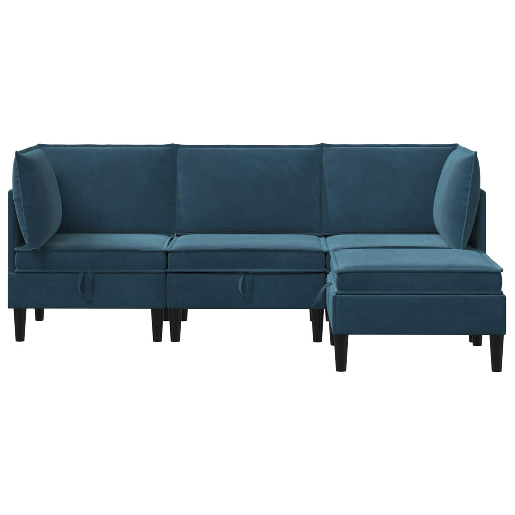 Wohnzimmergarnitur mit Kissen mit Speicher 4 pcs Blau Samt