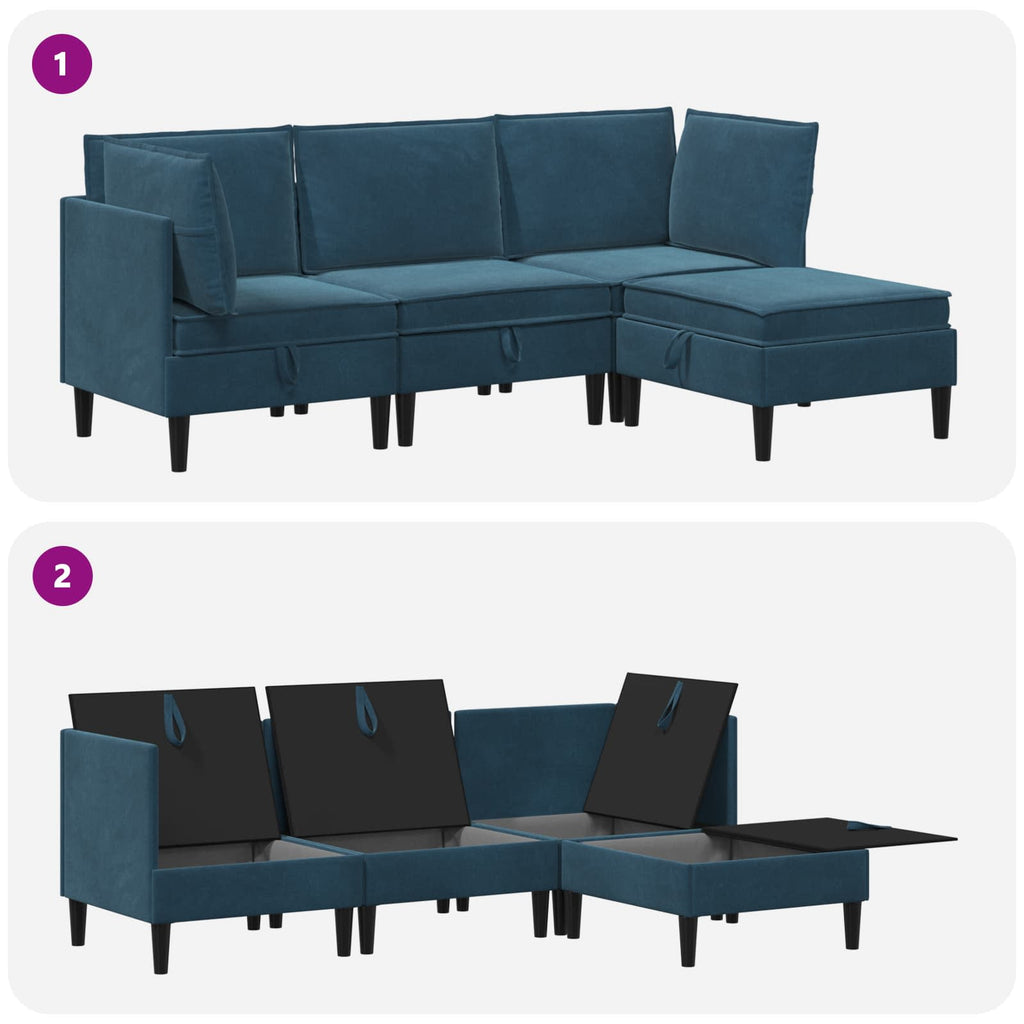 Wohnzimmergarnitur mit Kissen mit Speicher 4 pcs Blau Samt