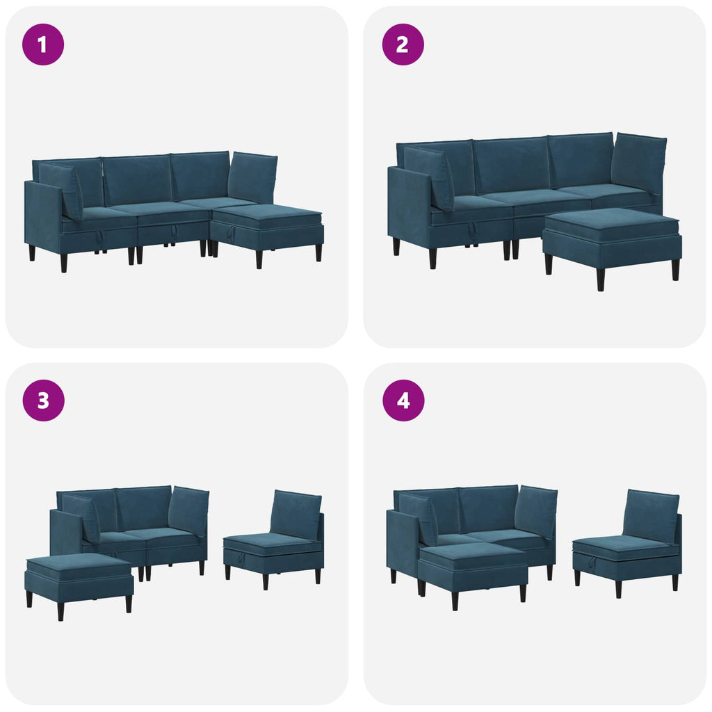 Wohnzimmergarnitur mit Kissen mit Speicher 4 pcs Blau Samt