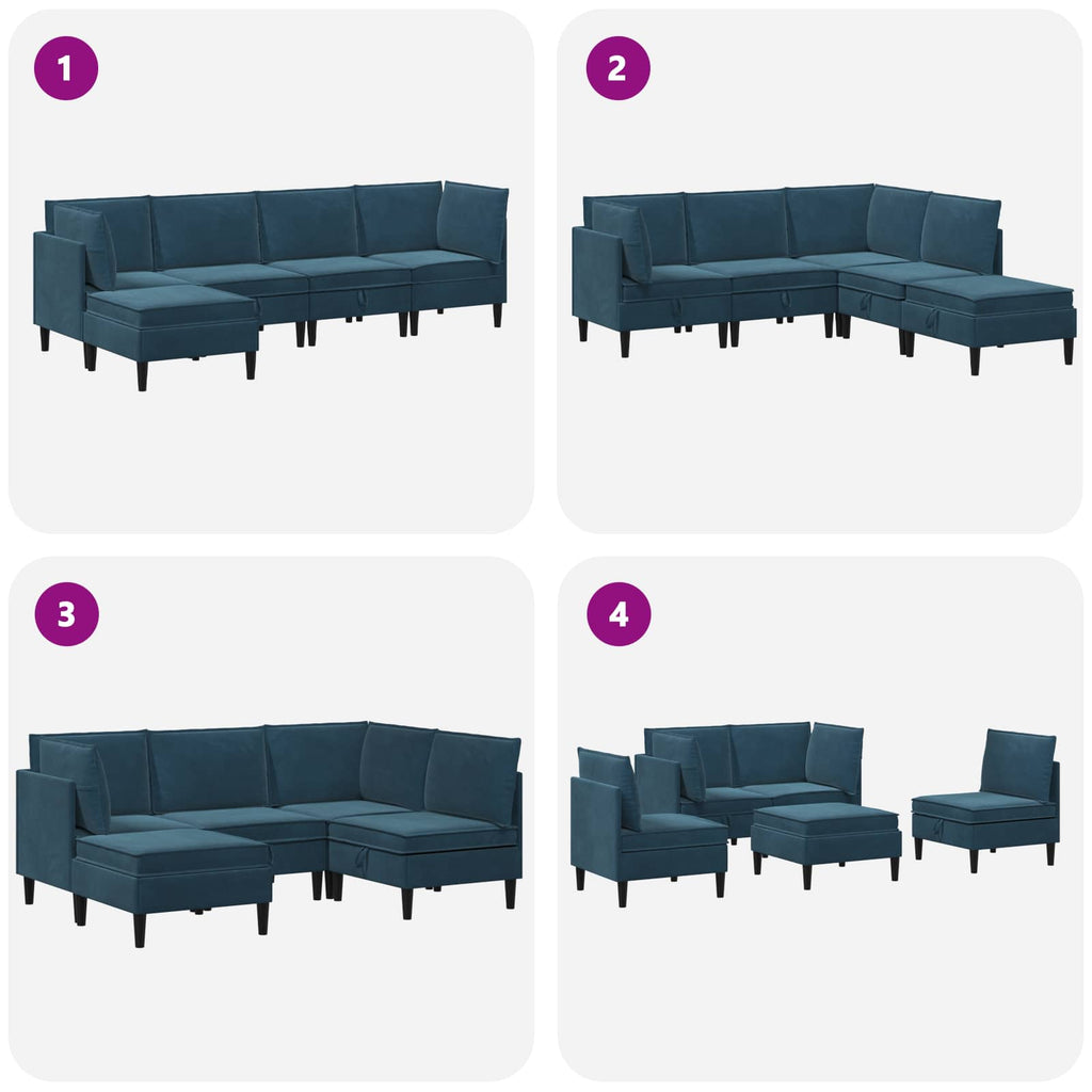Wohnzimmergarnitur mit Kissen mit Speicher 5 pcs Blau Samt