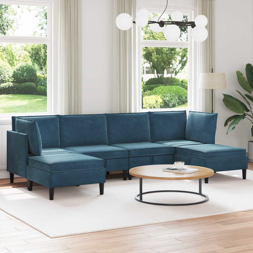 Wohnzimmergarnitur mit Kissen mit Speicher 6 pcs Blau Samt