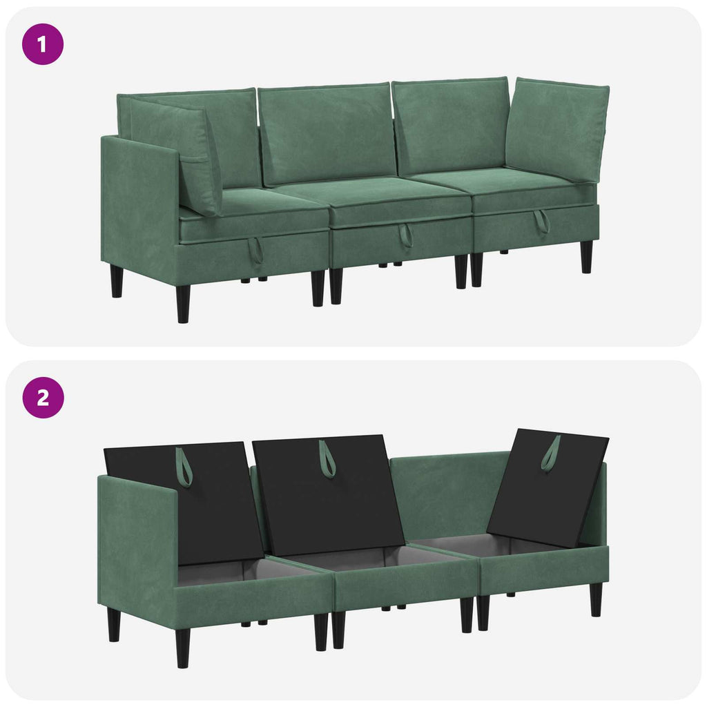 Wohnzimmergarnitur mit Kissen mit Speicher 3 pcs Meergrün Samt
