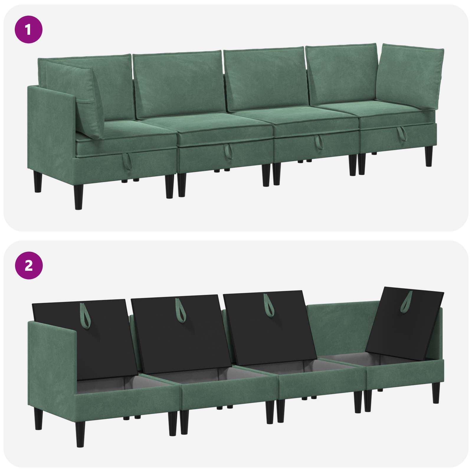 Wohnzimmergarnitur mit Kissen mit Speicher 4 pcs Meergrün Samt