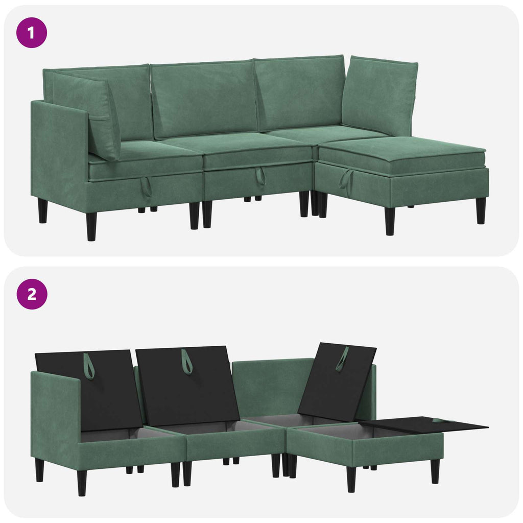 Wohnzimmergarnitur mit Kissen mit Speicher 4 pcs Meergrün Samt