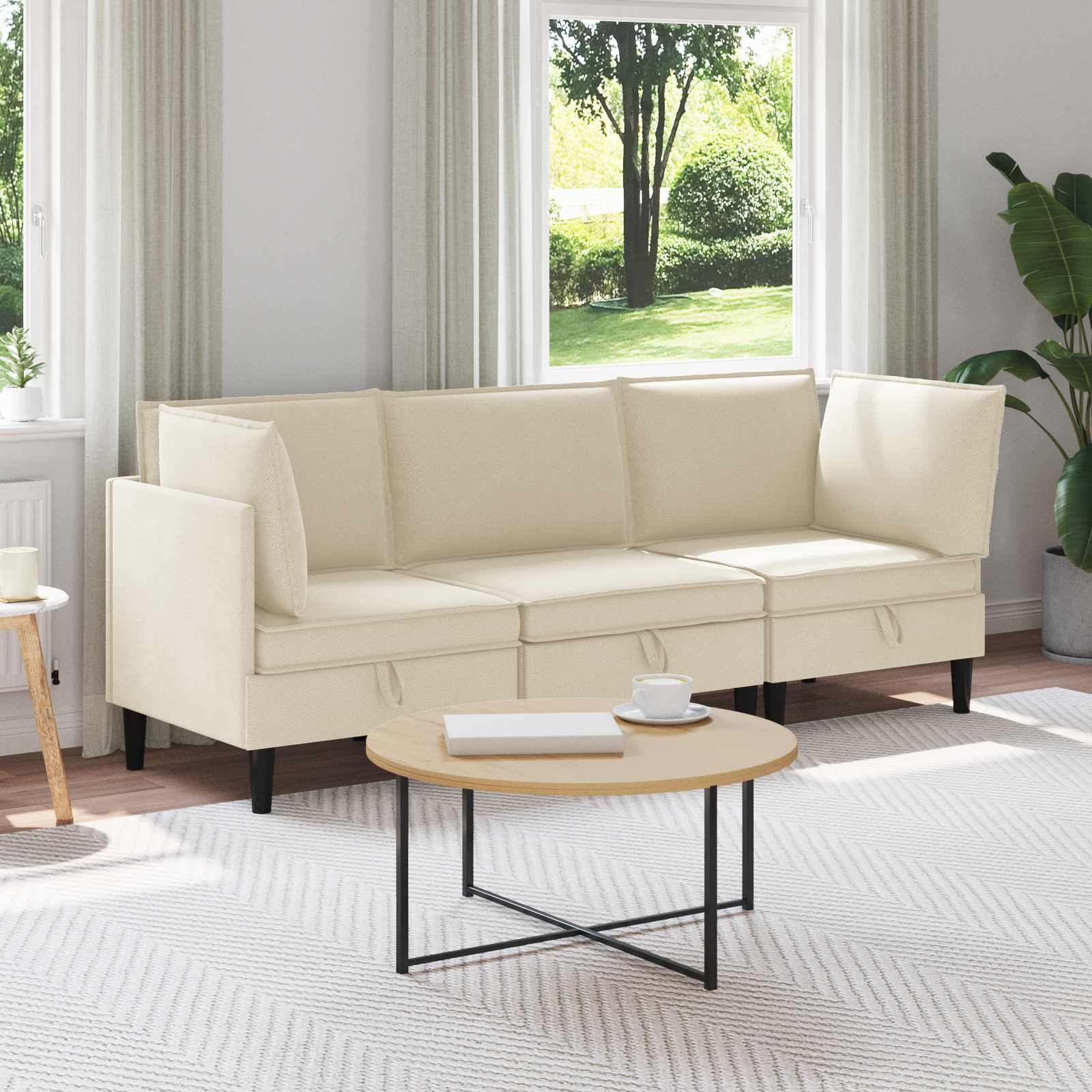 Wohnzimmergarnitur 3 pcs Creme Stoff