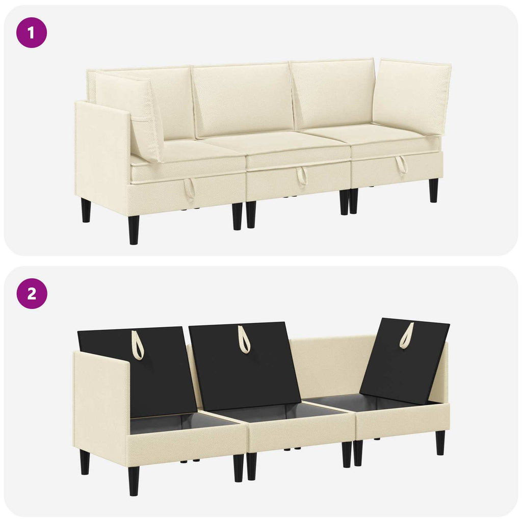 Wohnzimmergarnitur 3 pcs Creme Stoff