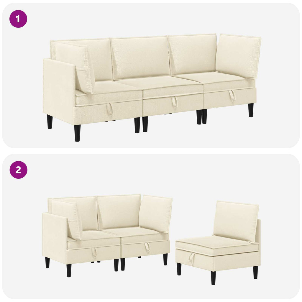 Wohnzimmergarnitur 3 pcs Creme Stoff