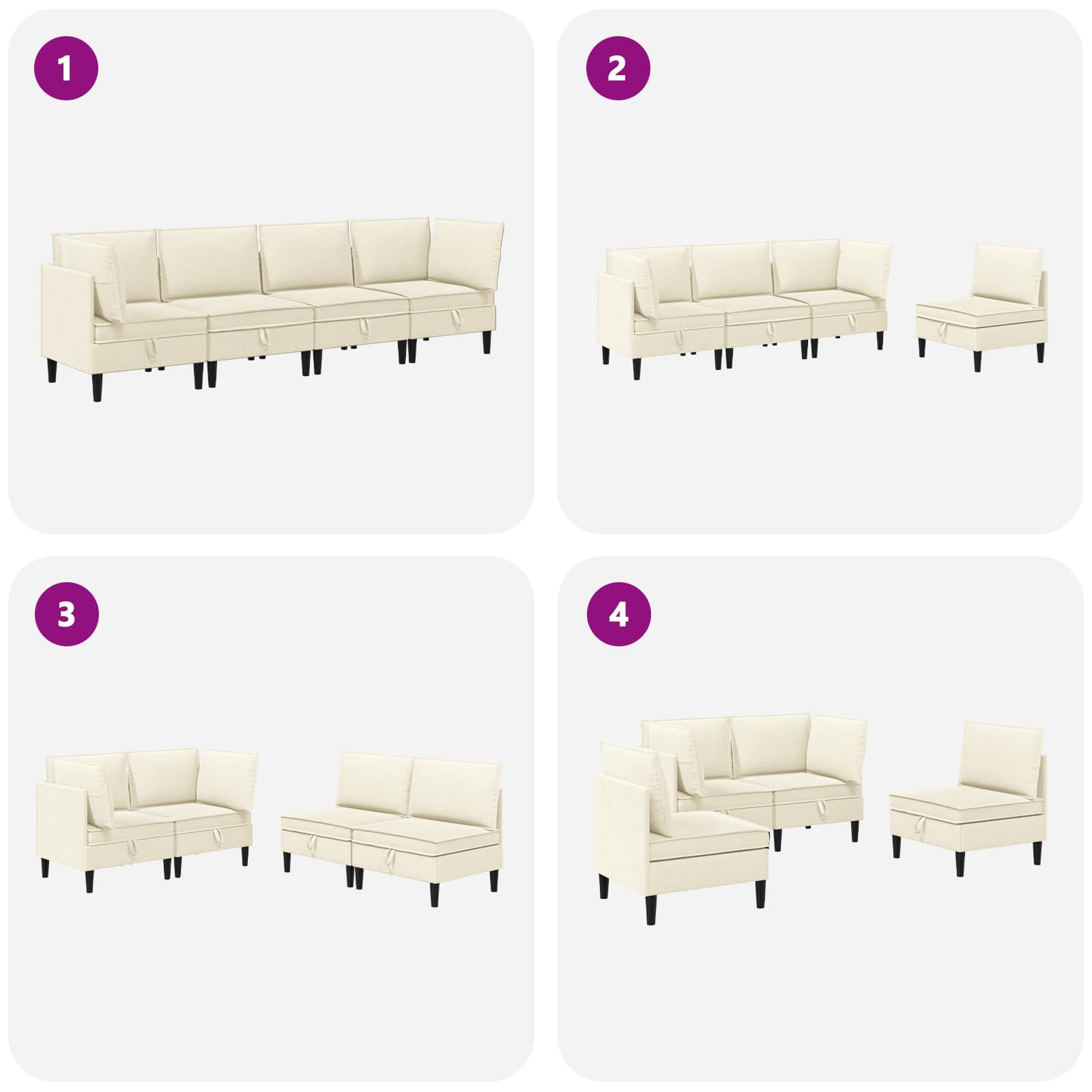 Wohnzimmergarnitur 4 pcs Creme Stoff