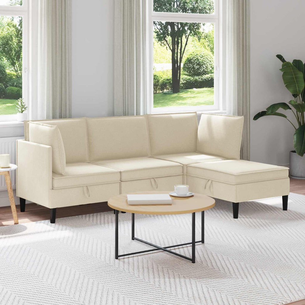 Wohnzimmergarnitur 4 pcs Creme Stoff