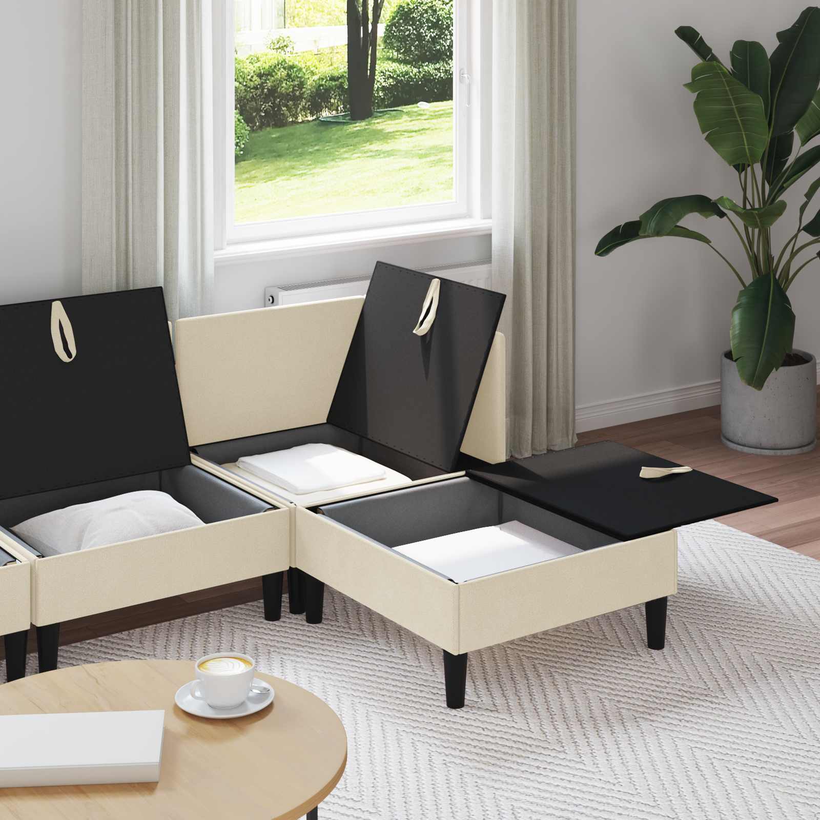 Wohnzimmergarnitur 4 pcs Creme Stoff