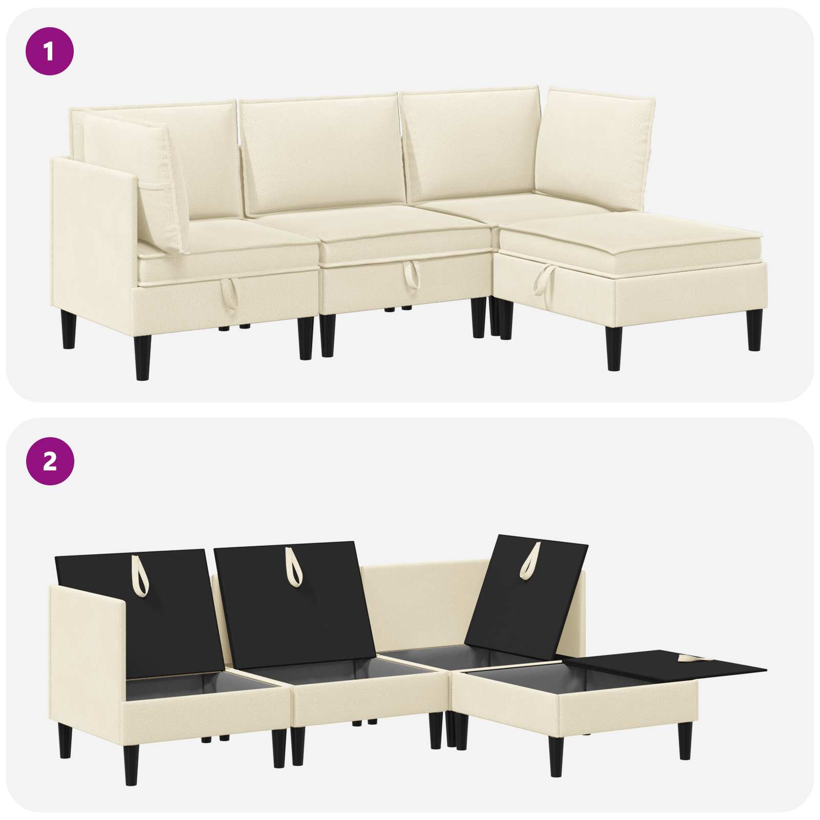 Wohnzimmergarnitur 4 pcs Creme Stoff
