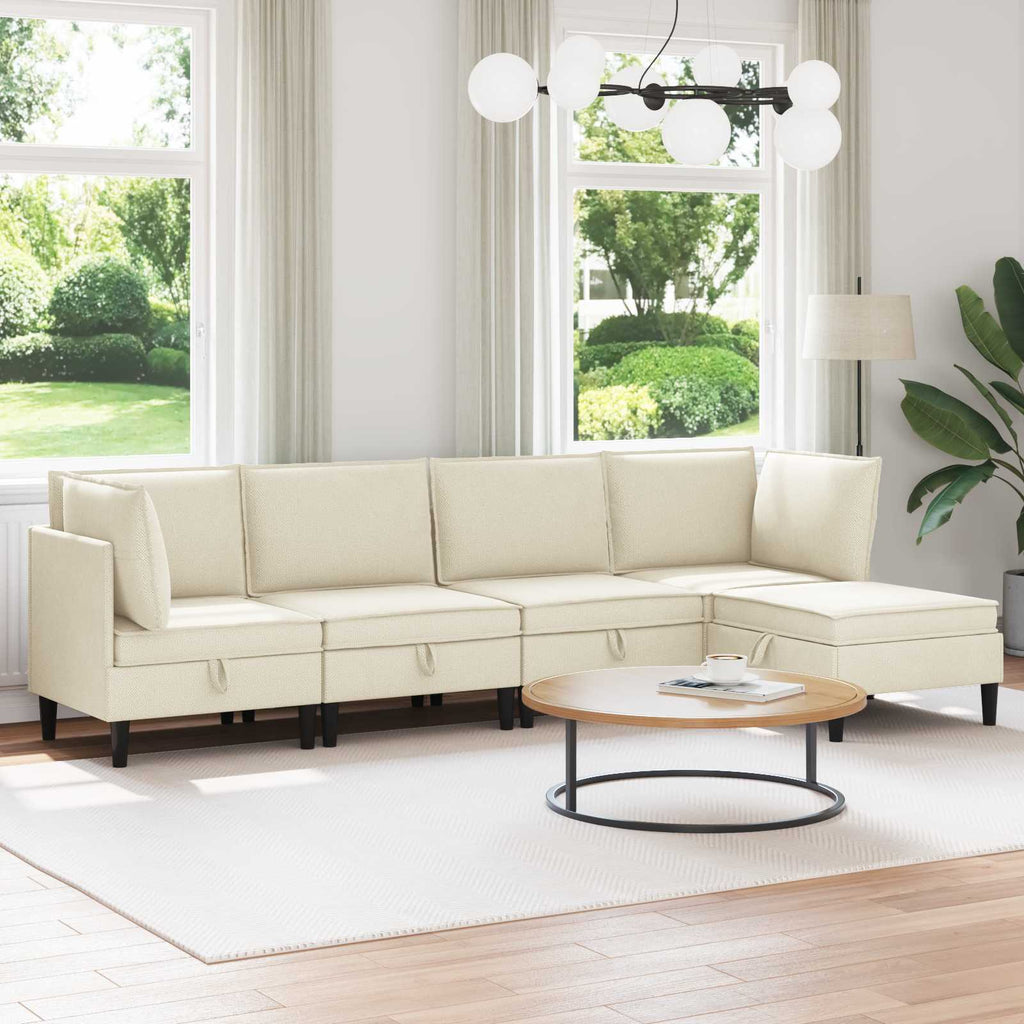 Wohnzimmergarnitur 5 pcs Creme Stoff