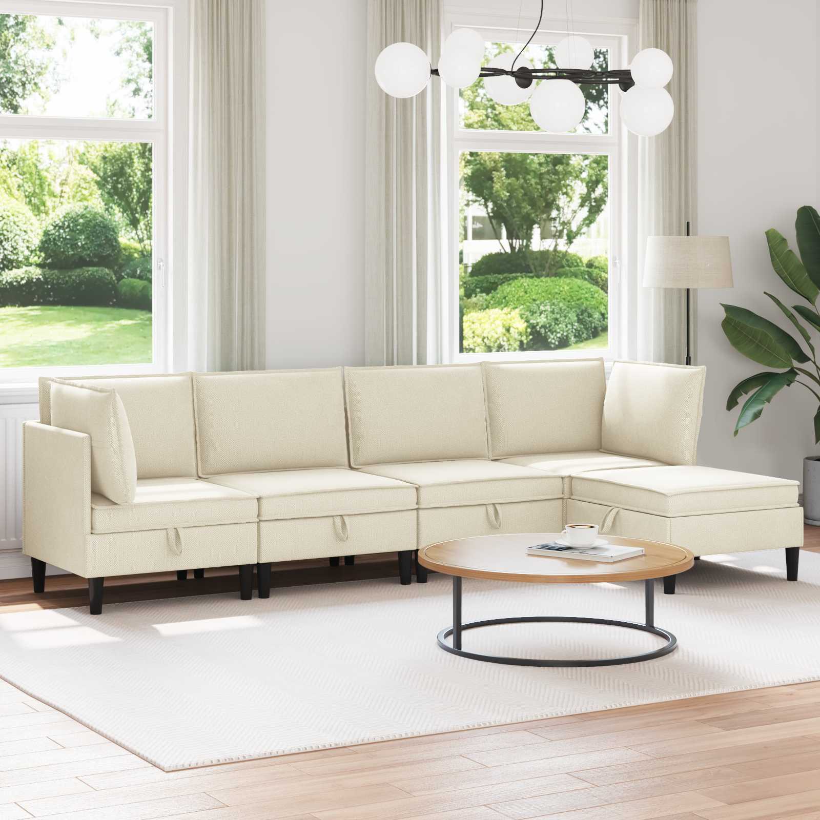 Wohnzimmergarnitur 5 pcs Creme Stoff