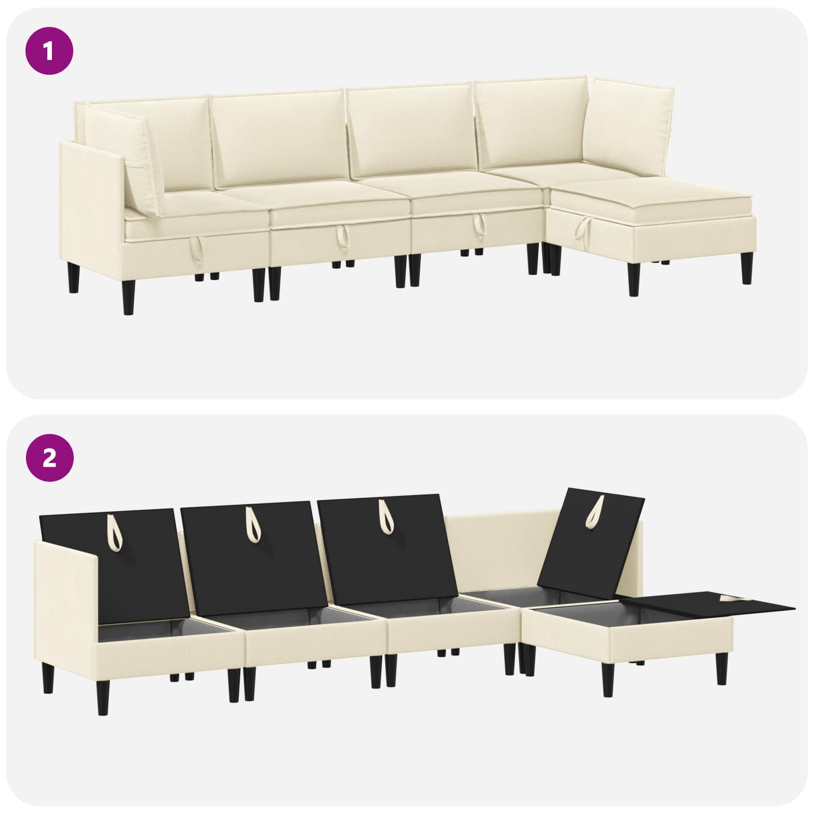 Wohnzimmergarnitur 5 pcs Creme Stoff