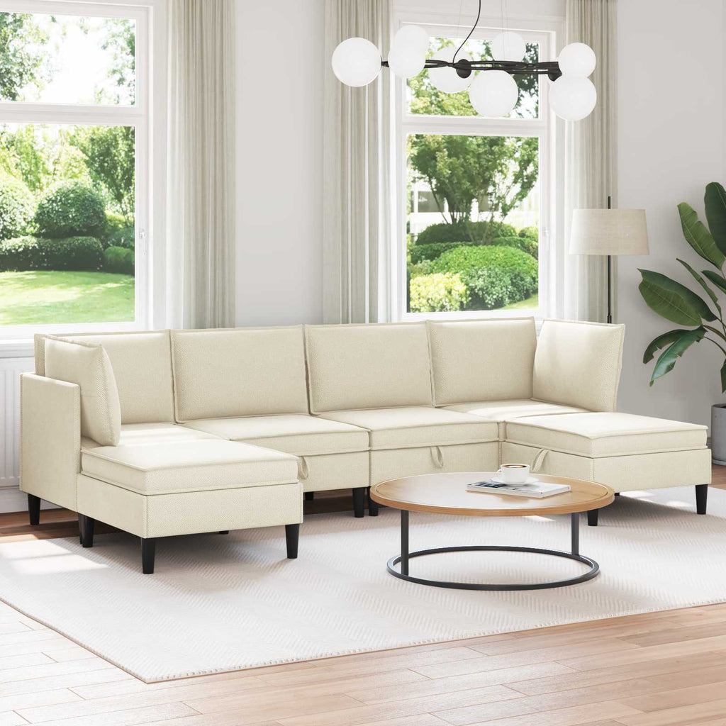 Wohnzimmergarnitur 6 pcs Creme Stoff