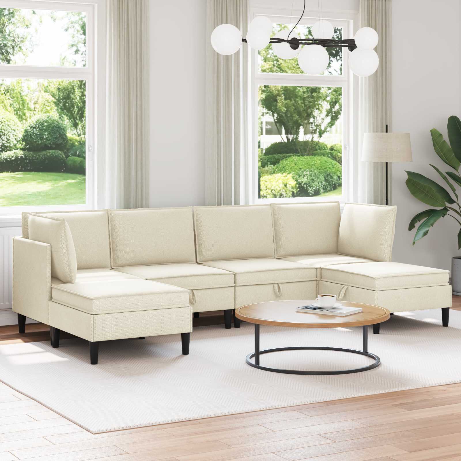 Wohnzimmergarnitur 6 pcs Creme Stoff