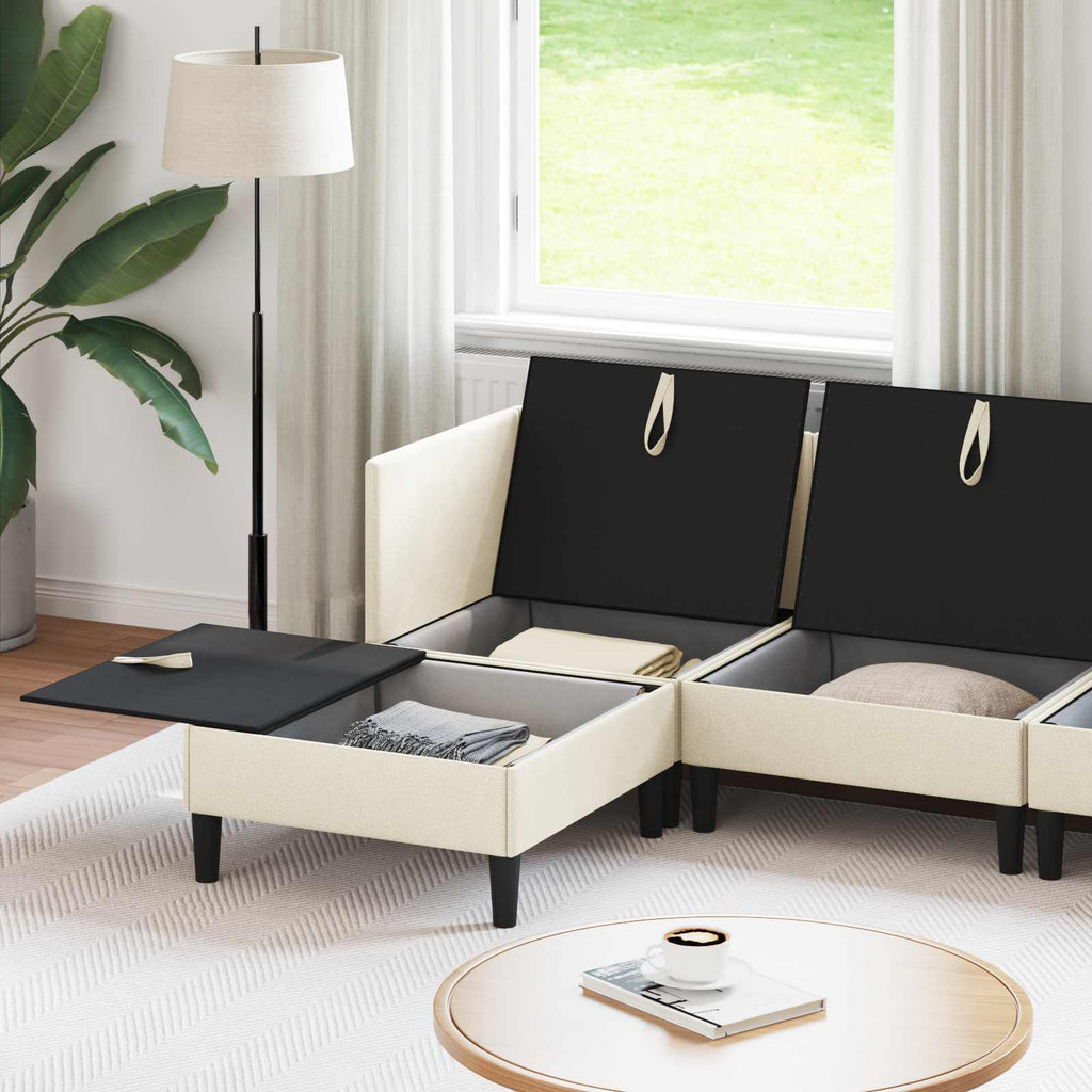 Wohnzimmergarnitur 6 pcs Creme Stoff