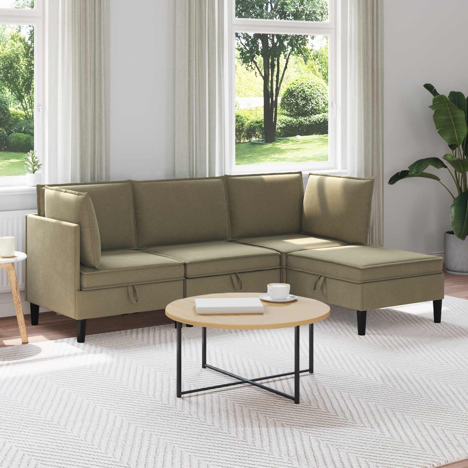 Wohnzimmergarnitur 4 pcs Khaki Stoff