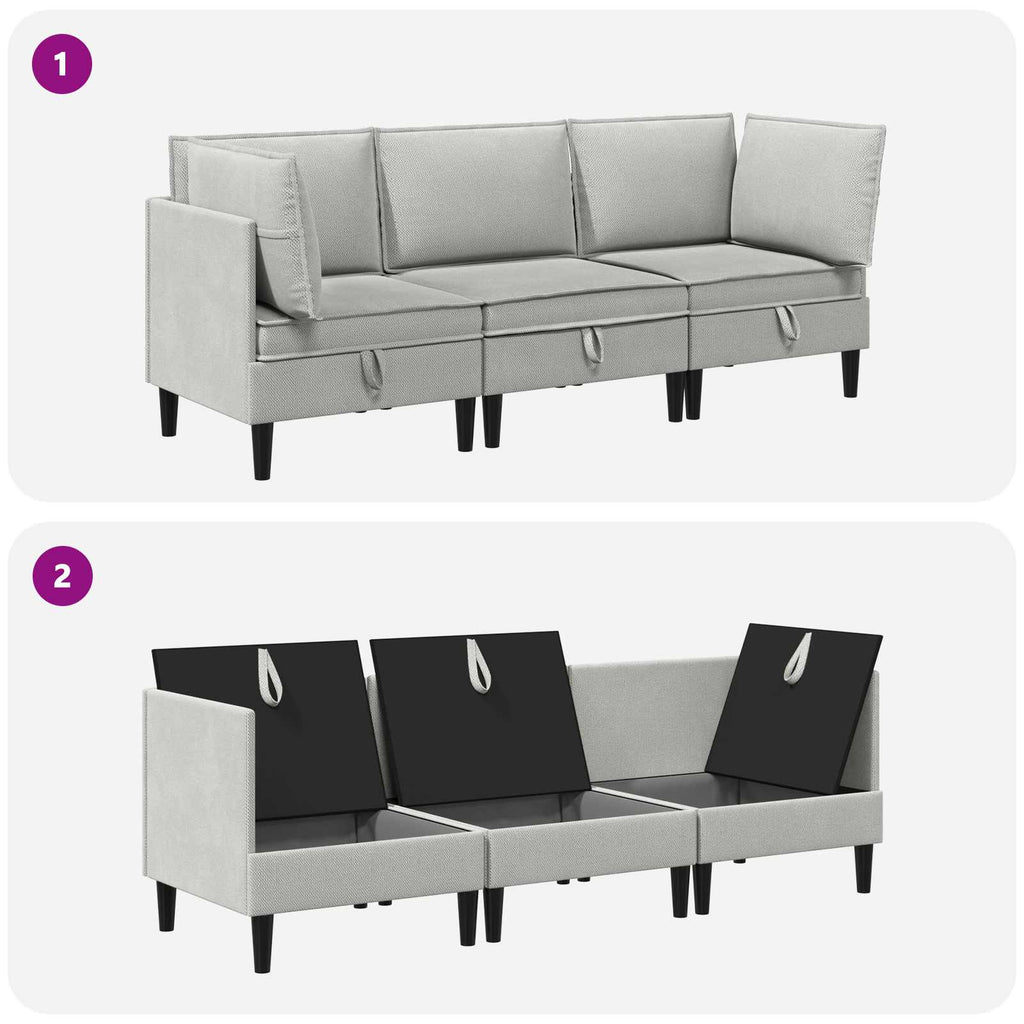 Wohnzimmergarnitur 3 pcs Hellgrau Stoff