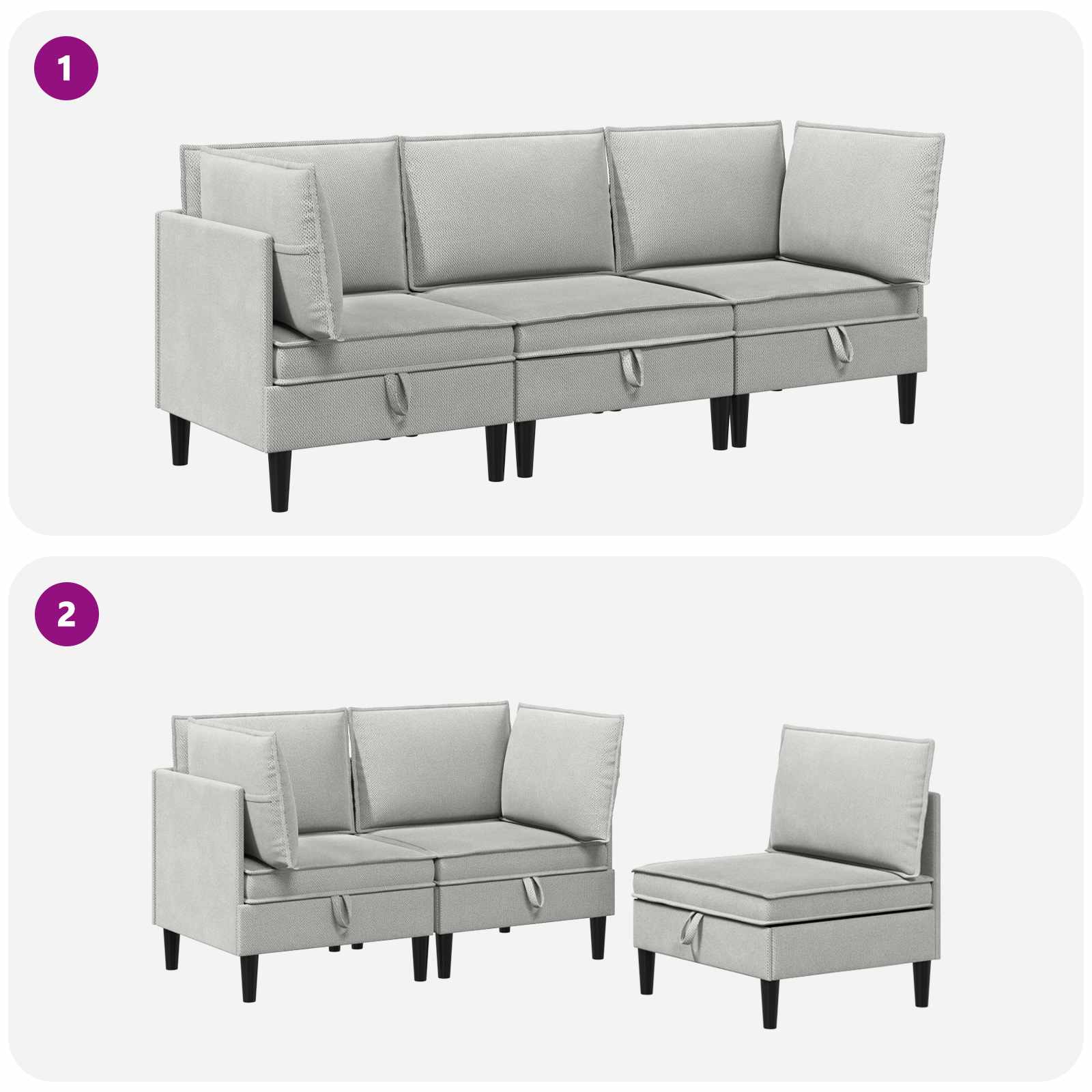 Wohnzimmergarnitur 3 pcs Hellgrau Stoff