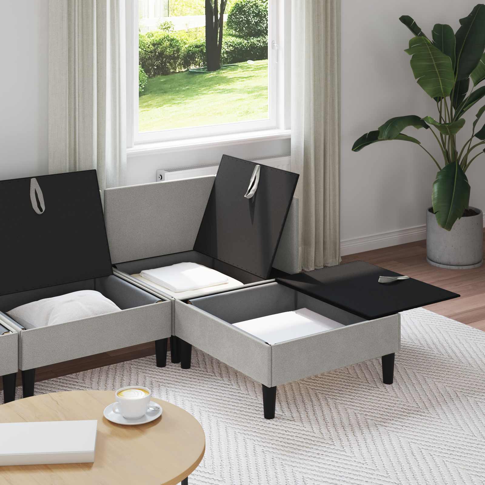 Wohnzimmergarnitur 4 pcs Hellgrau Stoff