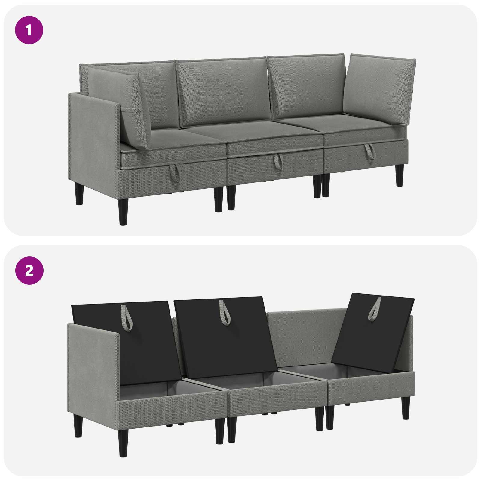 Wohnzimmergarnitur 3 pcs Dunkelgrau Stoff