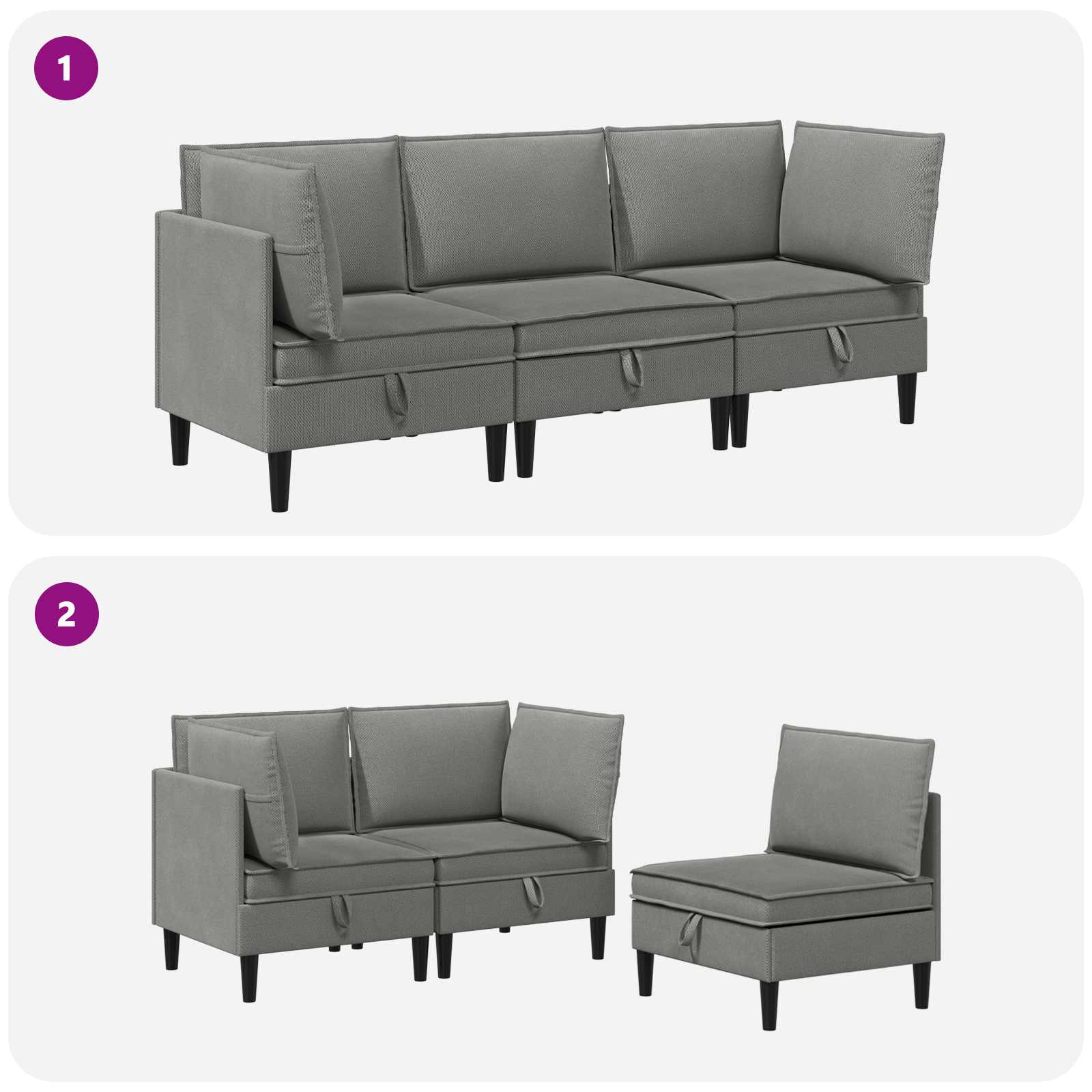 Wohnzimmergarnitur 3 pcs Dunkelgrau Stoff