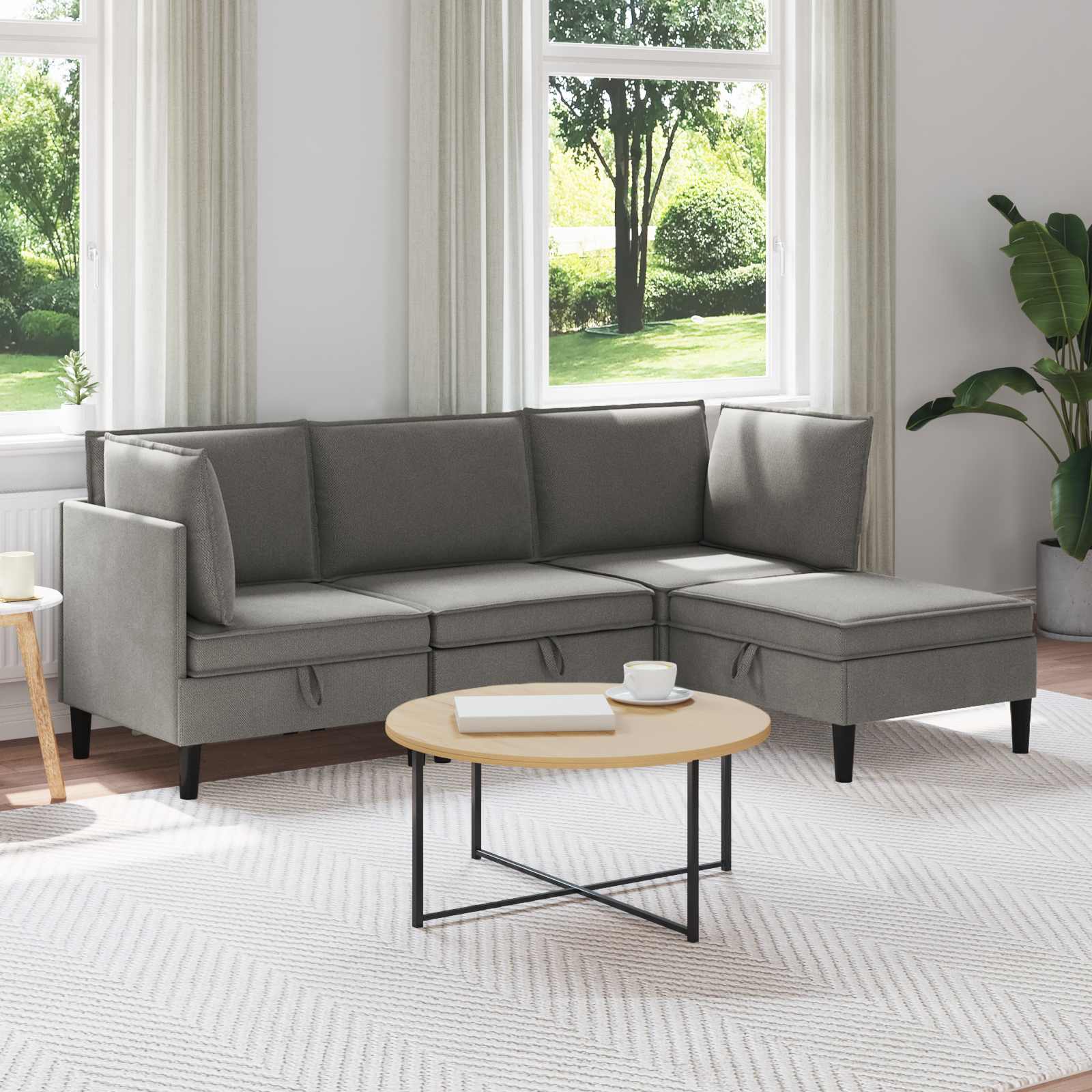 Wohnzimmergarnitur 4 pcs Dunkelgrau Stoff