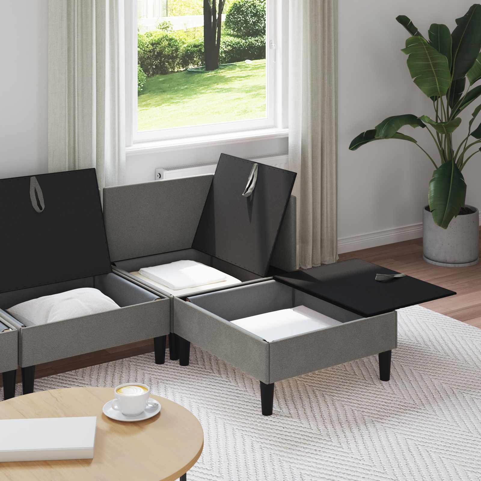 Wohnzimmergarnitur 4 pcs Dunkelgrau Stoff
