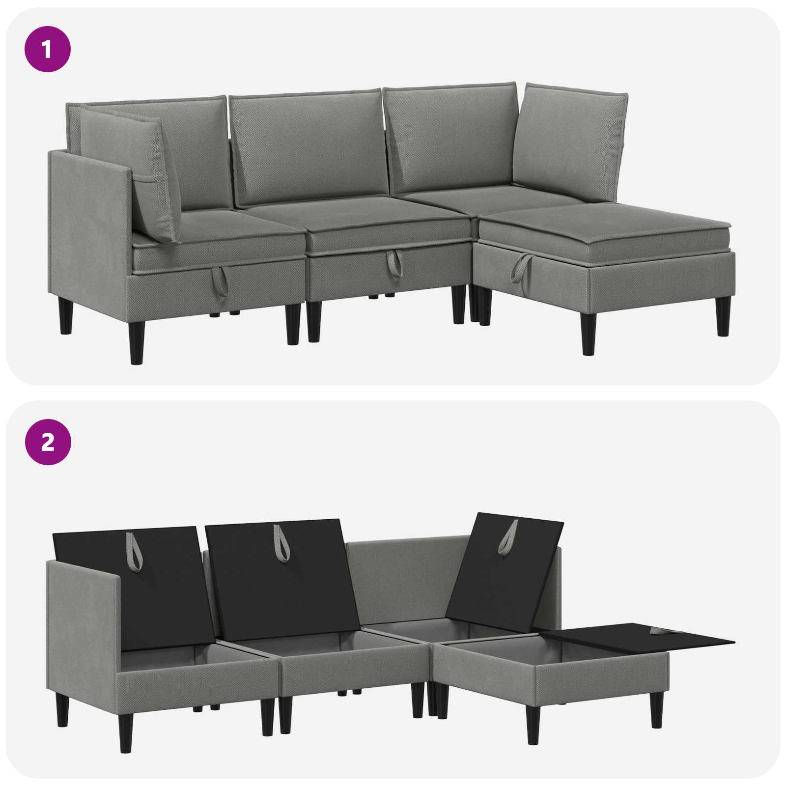 Wohnzimmergarnitur 4 pcs Dunkelgrau Stoff