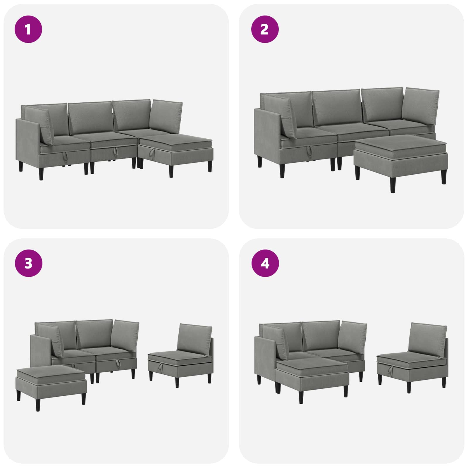 Wohnzimmergarnitur 4 pcs Dunkelgrau Stoff