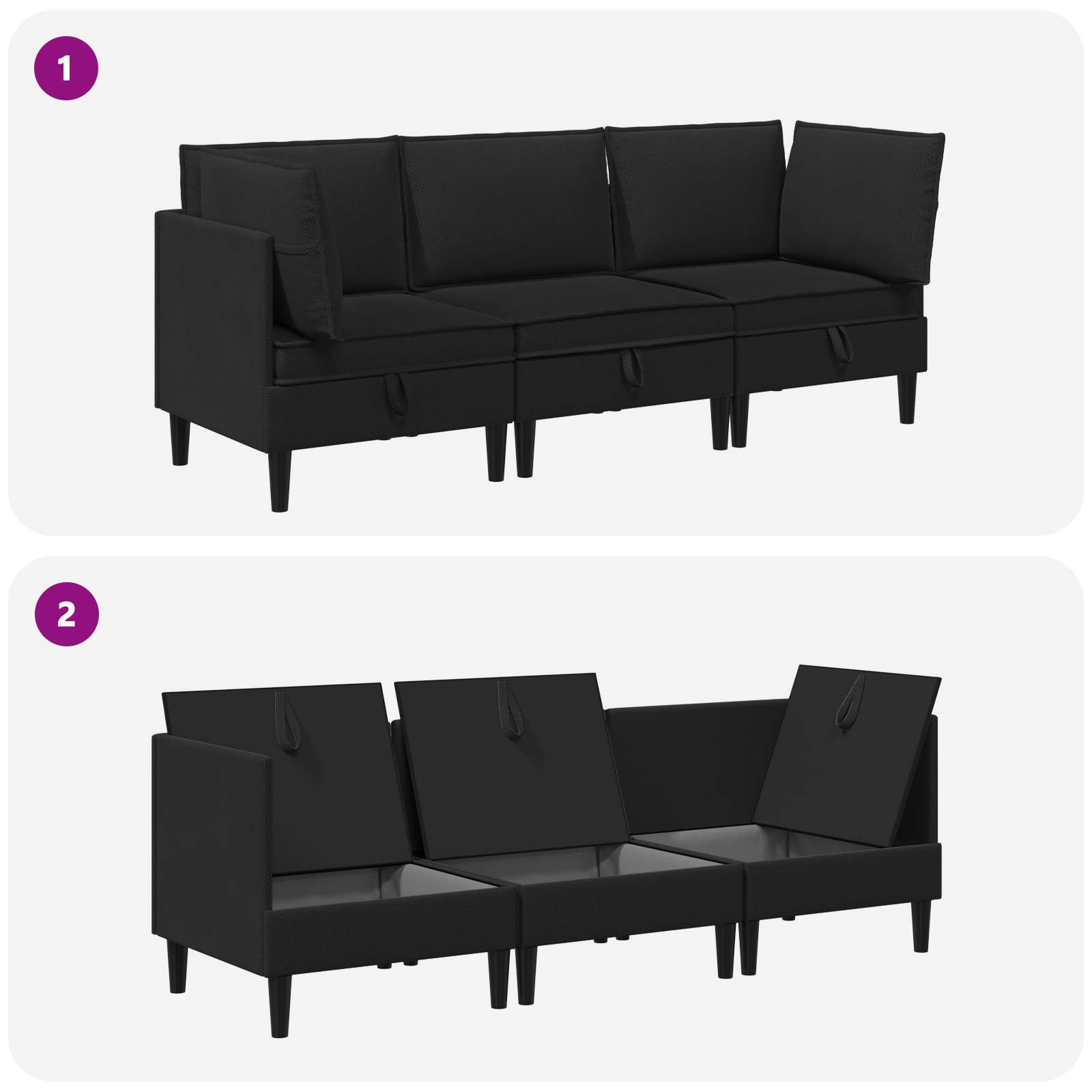 Wohnzimmergarnitur 3 pcs Schwarz Stoff