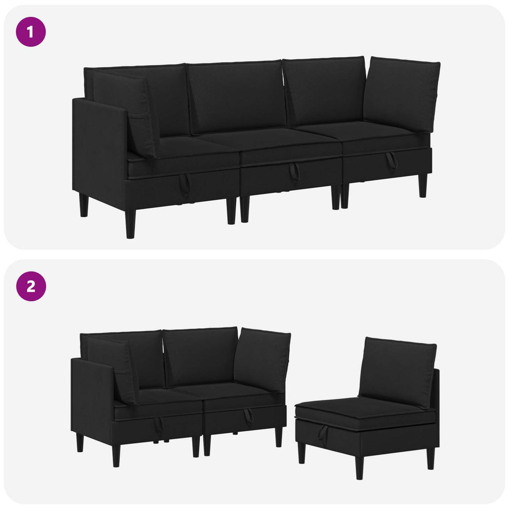 Wohnzimmergarnitur 3 pcs Schwarz Stoff