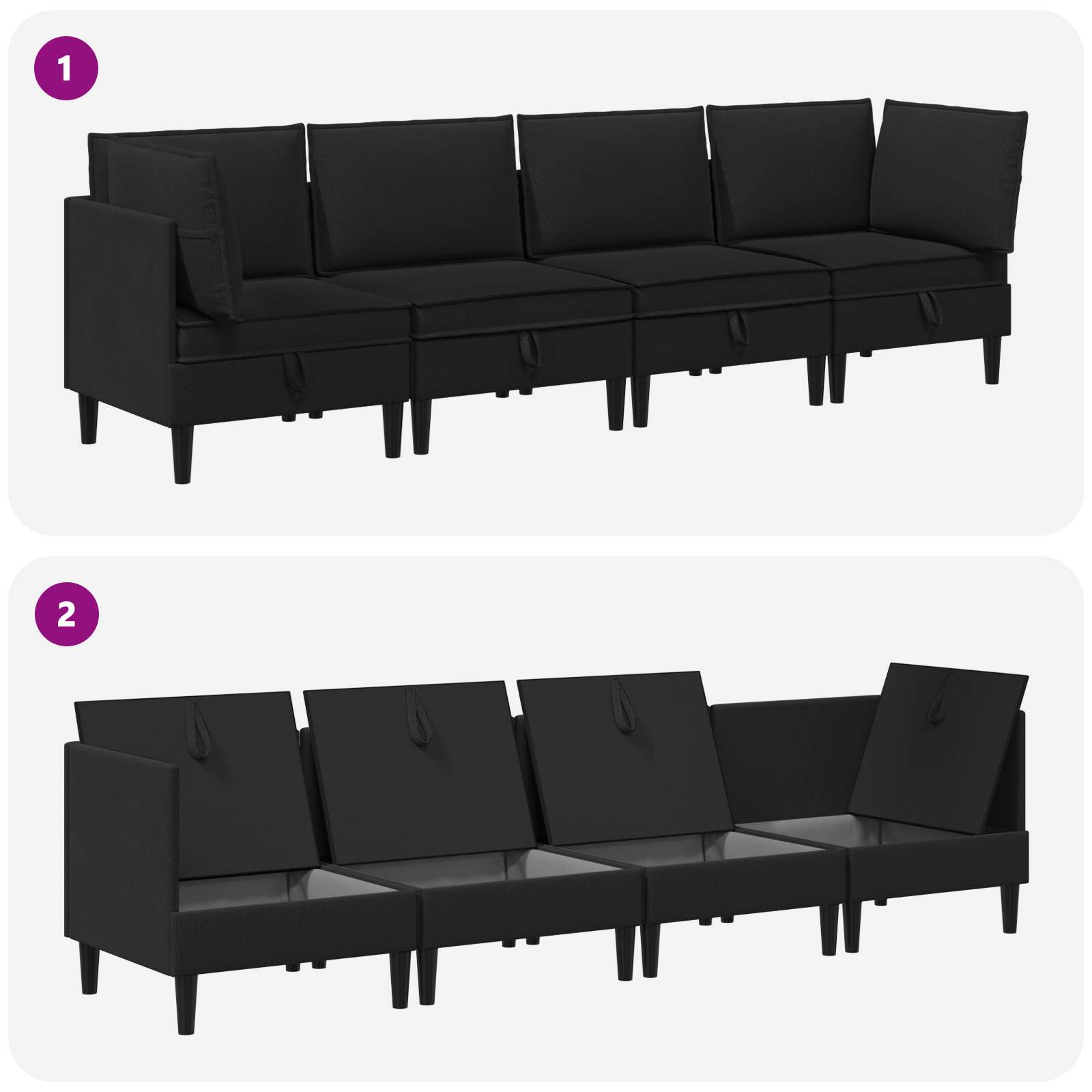 Wohnzimmergarnitur 4 pcs Schwarz Stoff