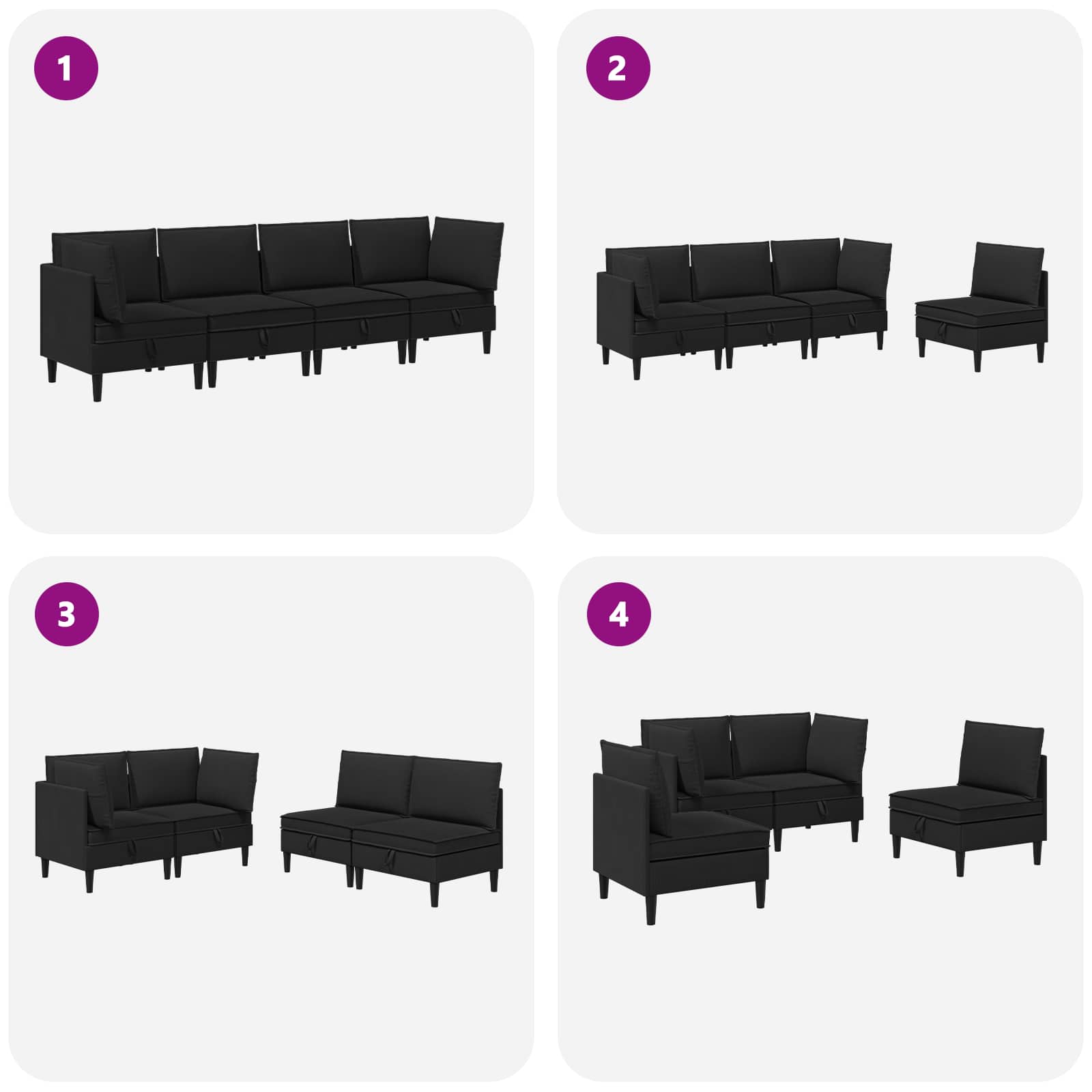 Wohnzimmergarnitur 4 pcs Schwarz Stoff