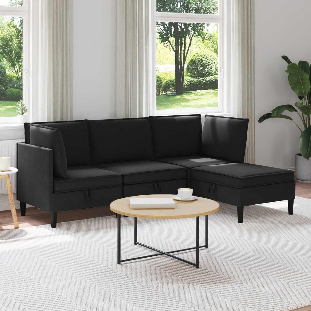 Wohnzimmergarnitur 4 pcs Schwarz Stoff