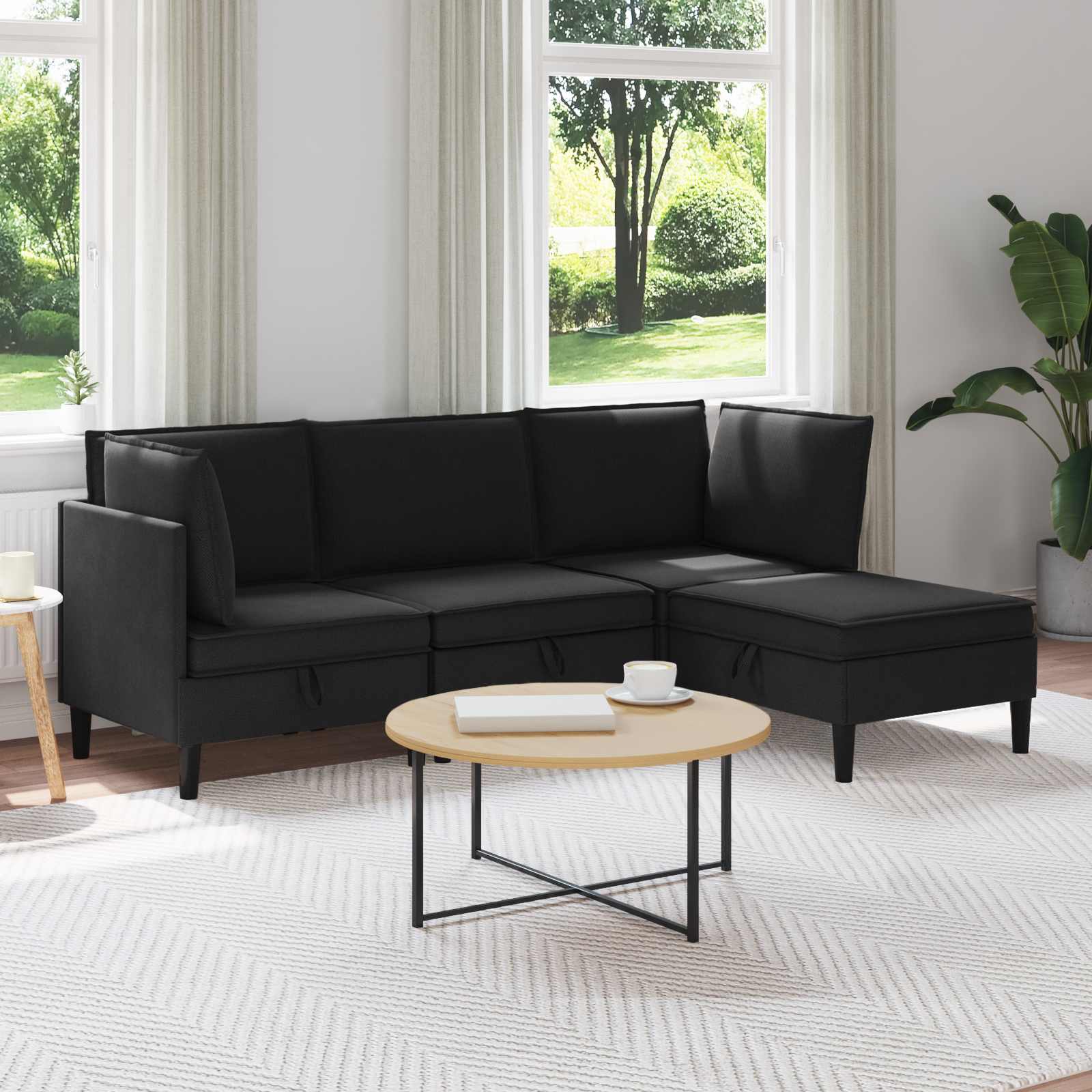 Wohnzimmergarnitur 4 pcs Schwarz Stoff