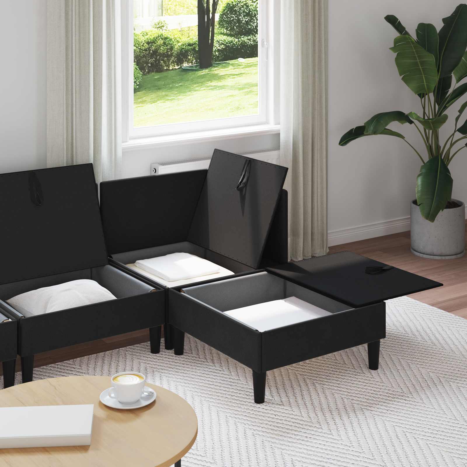Wohnzimmergarnitur 4 pcs Schwarz Stoff