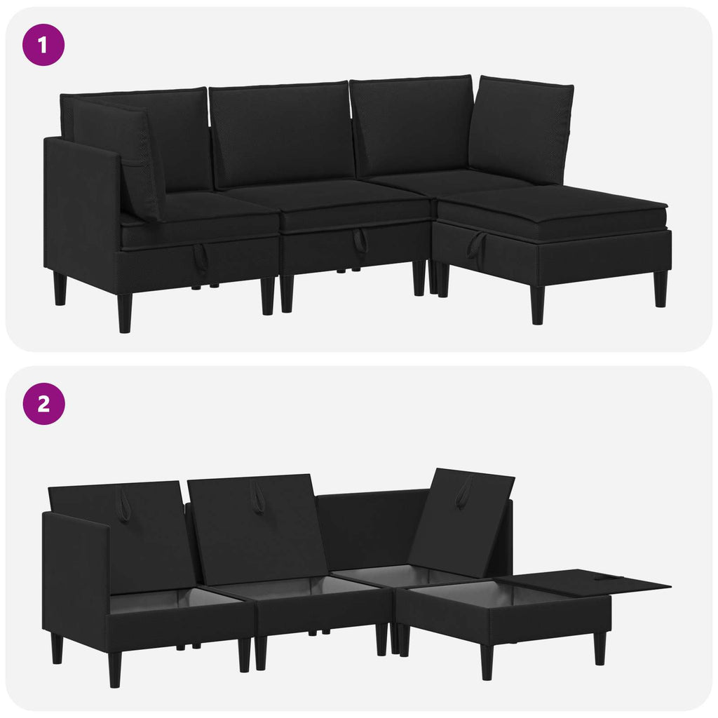 Wohnzimmergarnitur 4 pcs Schwarz Stoff