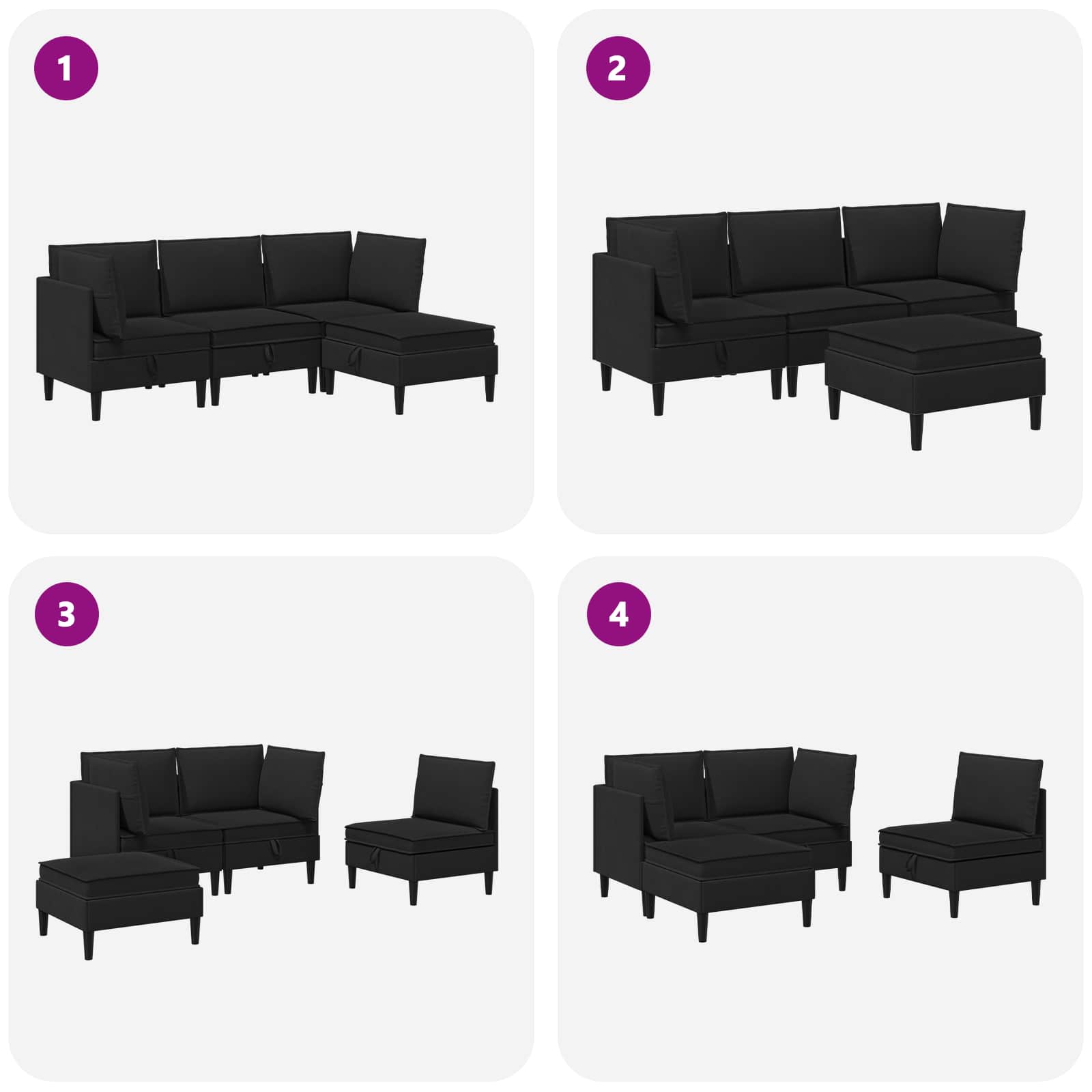 Wohnzimmergarnitur 4 pcs Schwarz Stoff