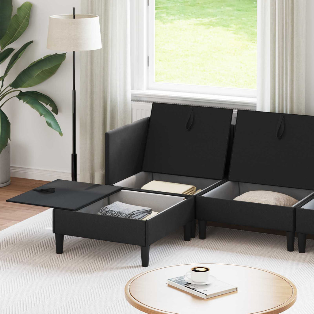 Wohnzimmergarnitur 5 pcs Schwarz Stoff