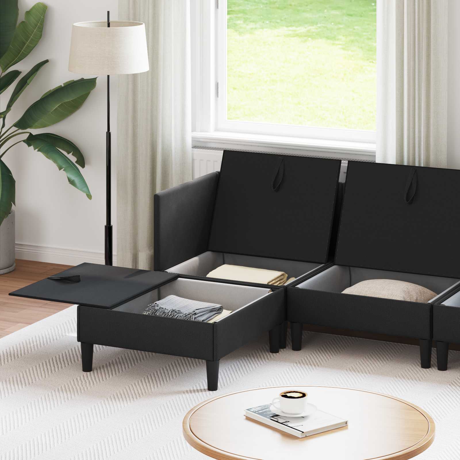 Wohnzimmergarnitur 5 pcs Schwarz Stoff
